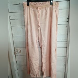 Vanilla Star High Waist Wide Leg Size 2X Drawstring Smocked Leg Side Slit Linen